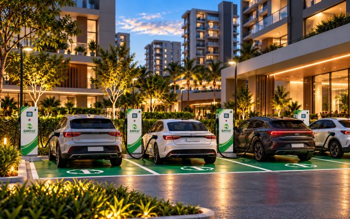 Estação de recarga para veículos elétricos SunVolt em empreendimento residencial